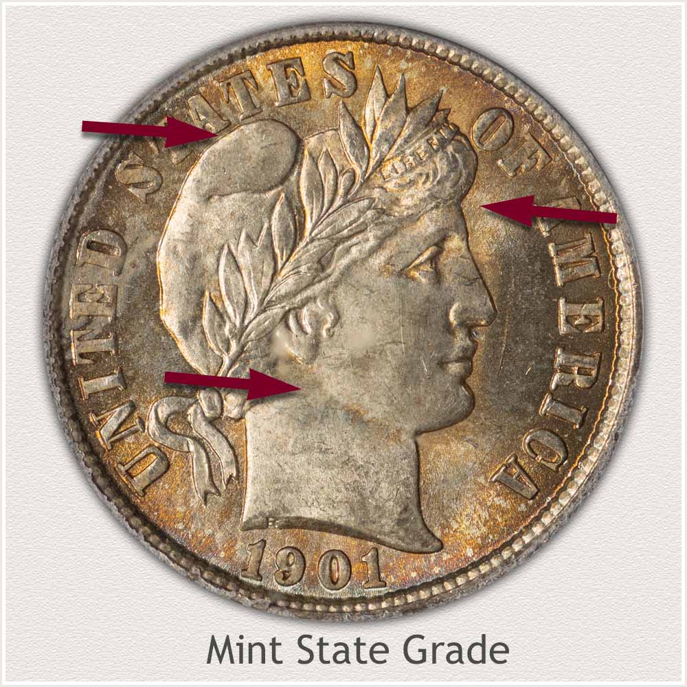1901 Barber Dime Mint State Grade