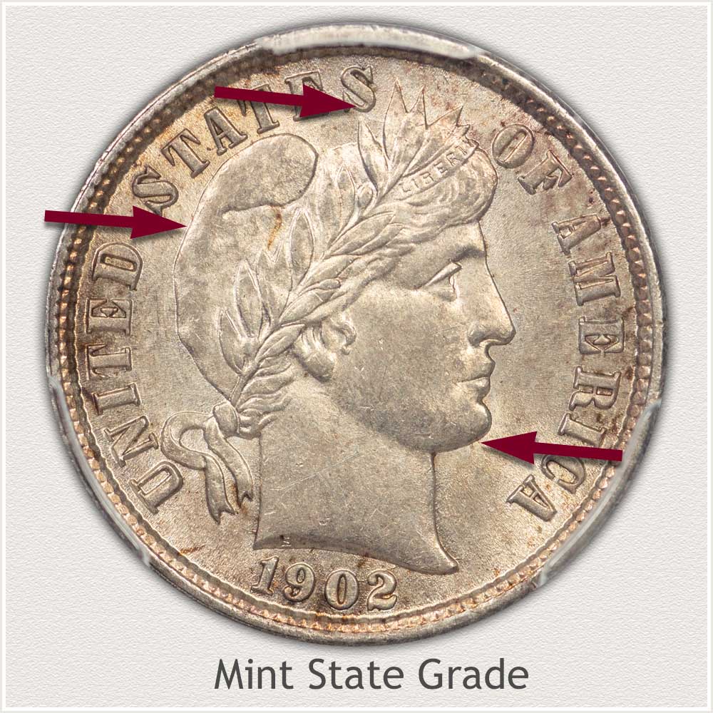 1902 Barber Dime Mint State Grade