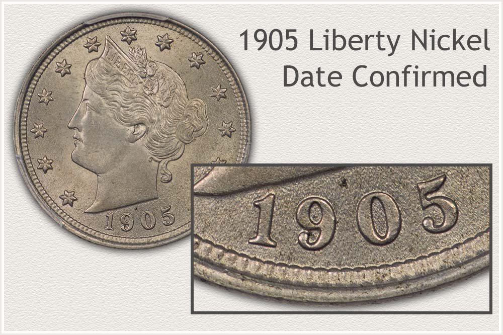 Close View of 1905 Date on Liberty Nickel