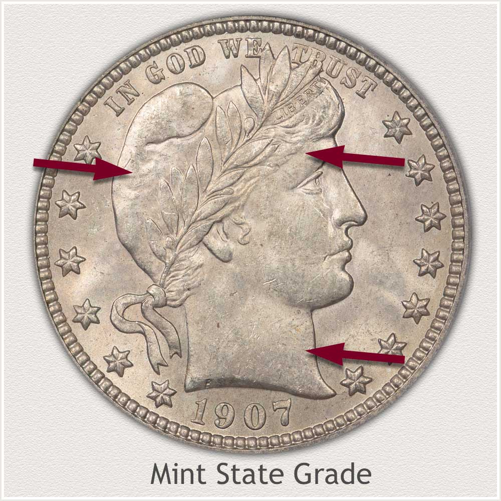 1907 Barber Quarter Mint State Grade
