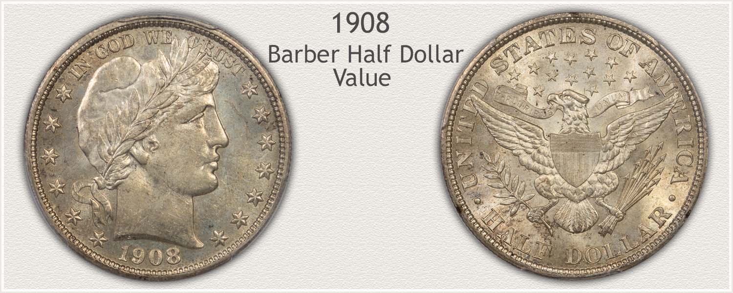 1908 Half Dollar - Barber Half Dollar Series - Obverse and Reverse View