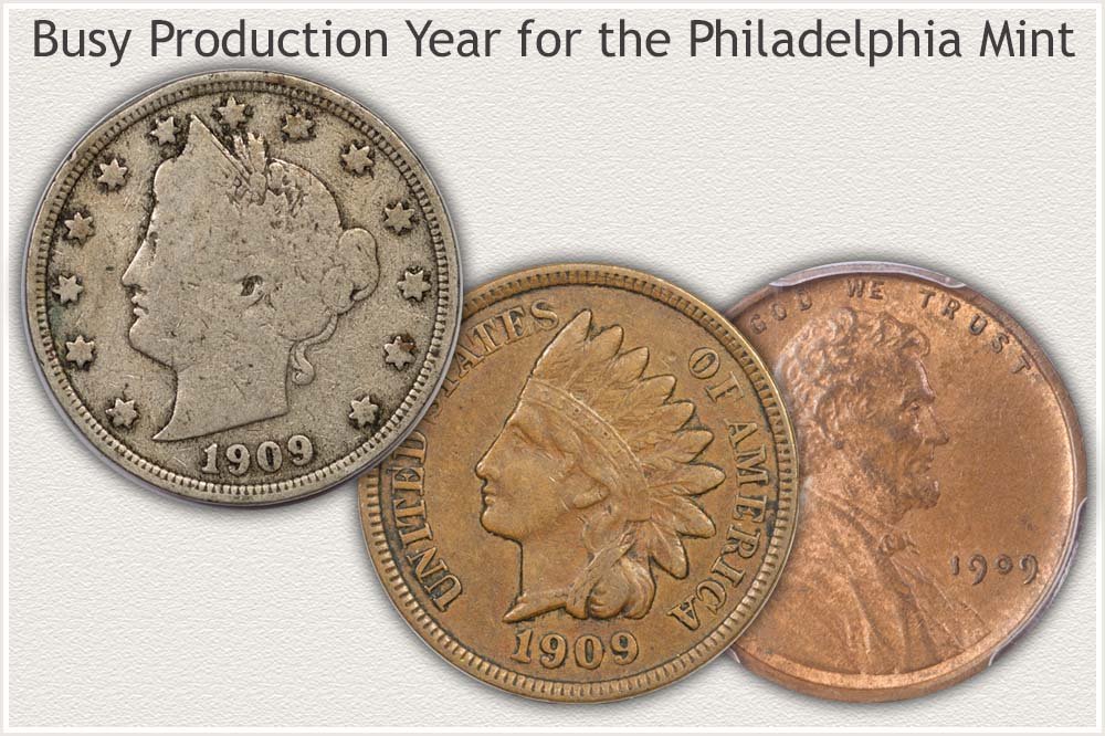 1909 Liberty Nickel and 1909 Indian and Lincoln Cents