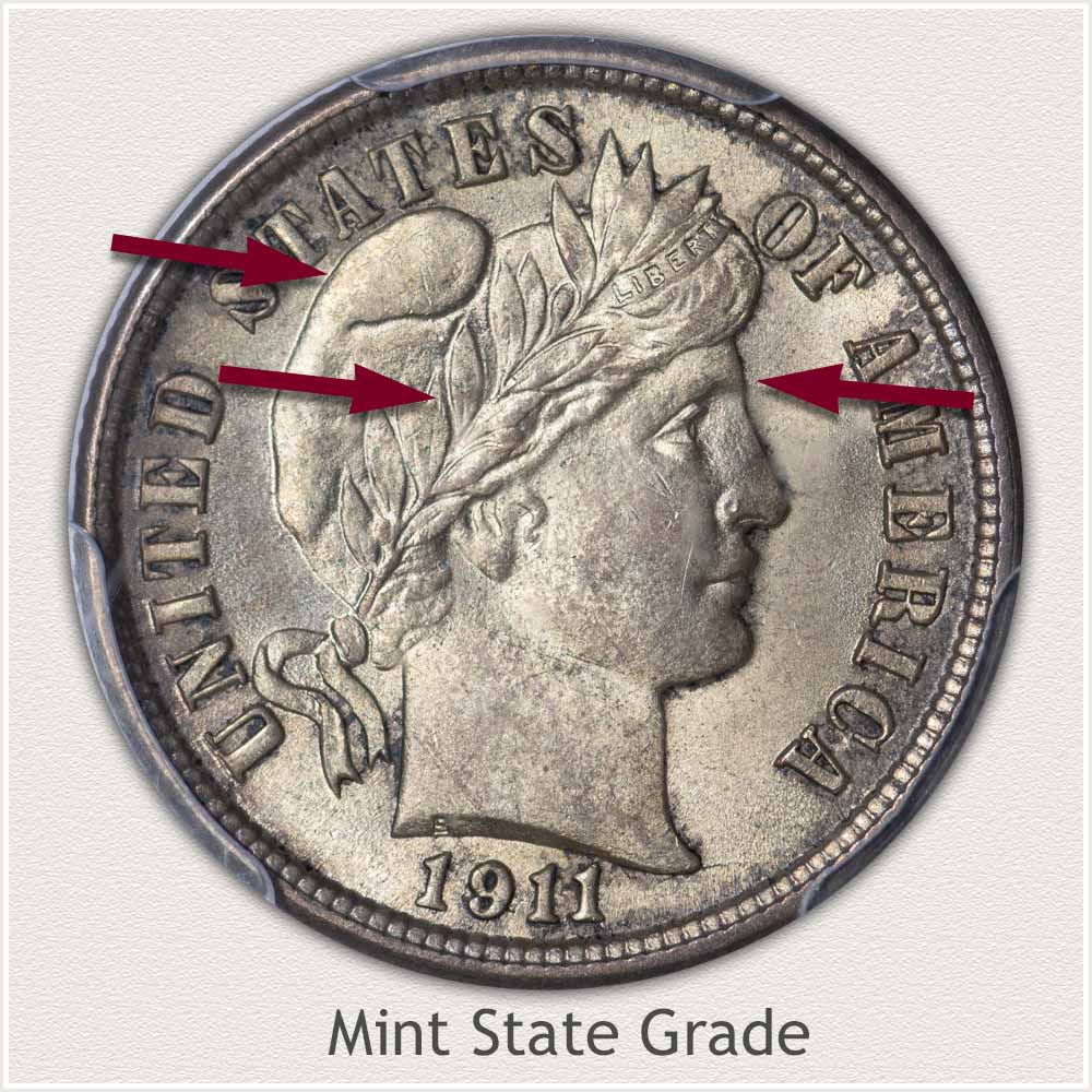 1911 Barber Dime Mint State Grade