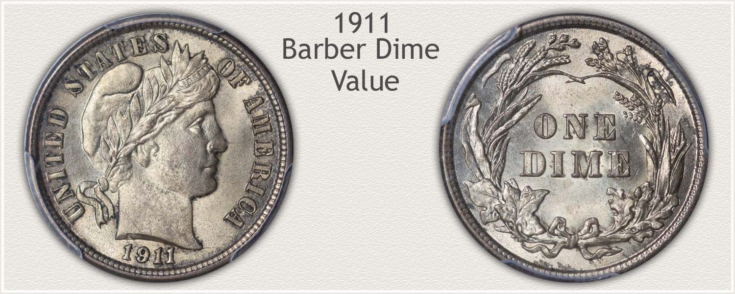 1911 Dime - Barber Dime Series - Obverse and Reverse View