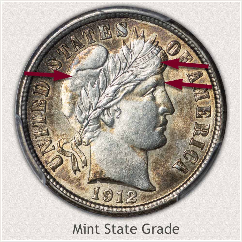 1912 Barber Dime Mint State Grade