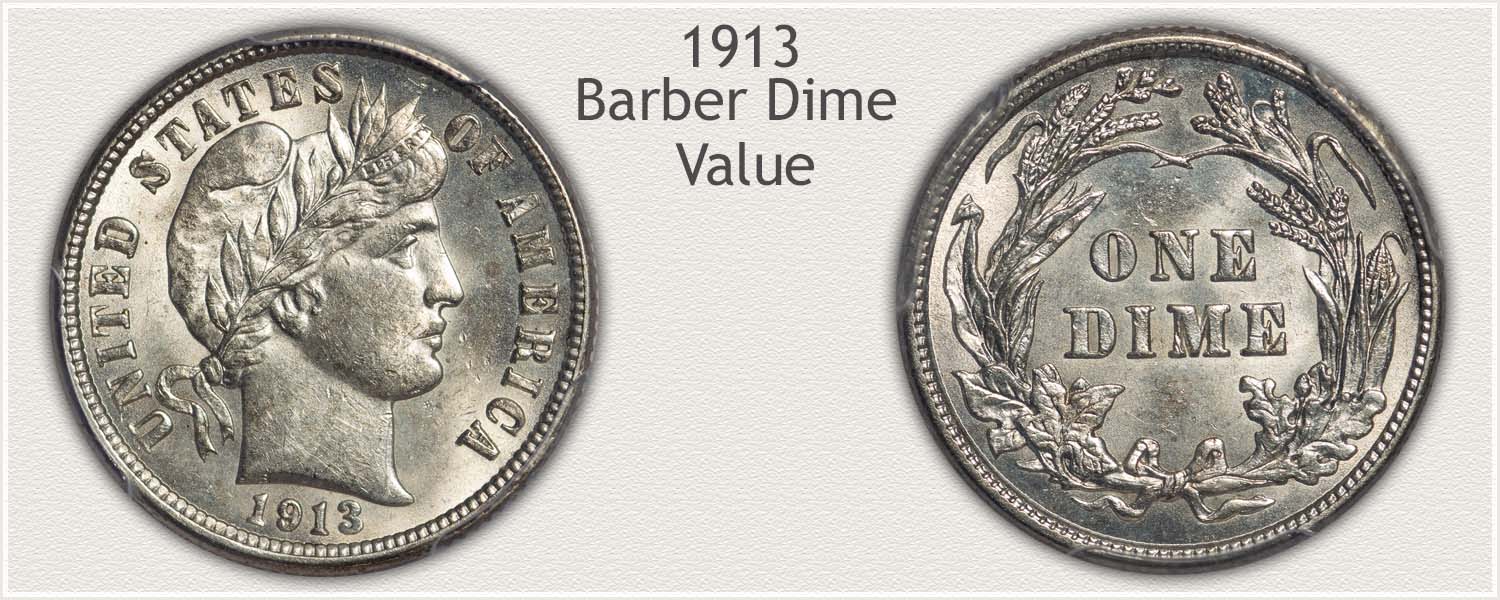 1913 Dime - Barber Dime Series - Obverse and Reverse View