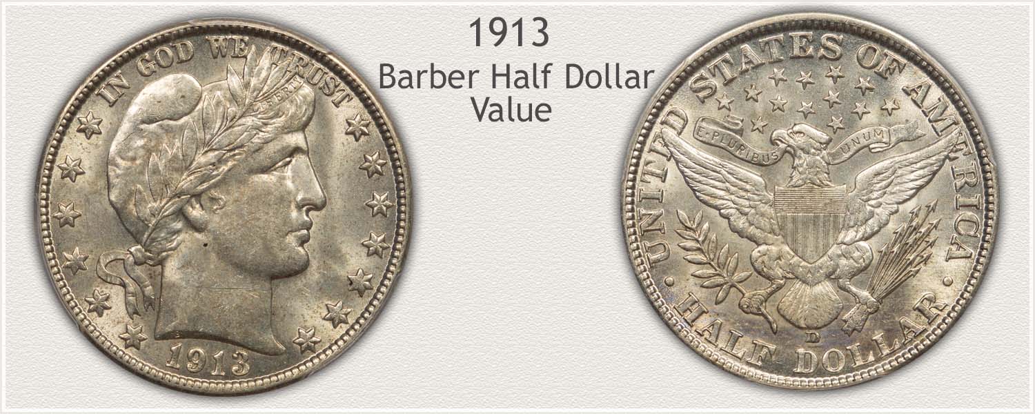 1913 Half Dollar - Barber Half Dollar Series - Obverse and Reverse View