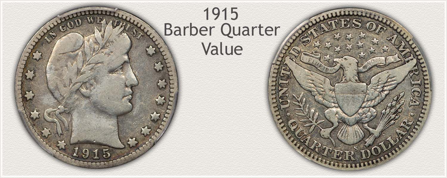 1915 Quarter - Barber Quarter Series - Obverse and Reverse View