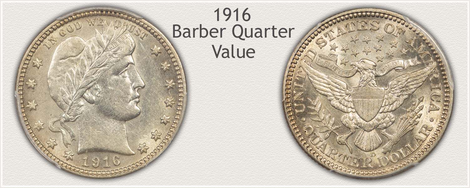 1916 Quarter - Barber Quarter Series - Obverse and Reverse View