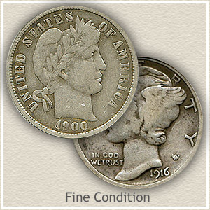 1916 Dime Fine Condition