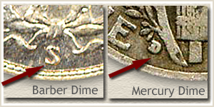 1916 Dime Mintmark Location