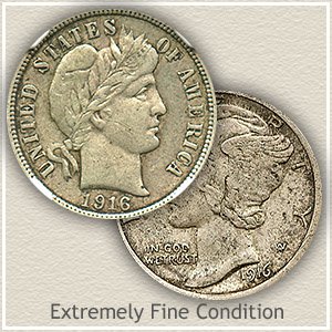 1916 Dime Extremely Fine Condition