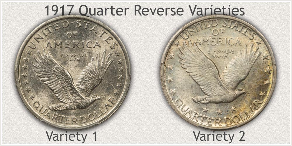 Reverse of 1917 Type 1 and Type 2 Standing Liberty Quarters