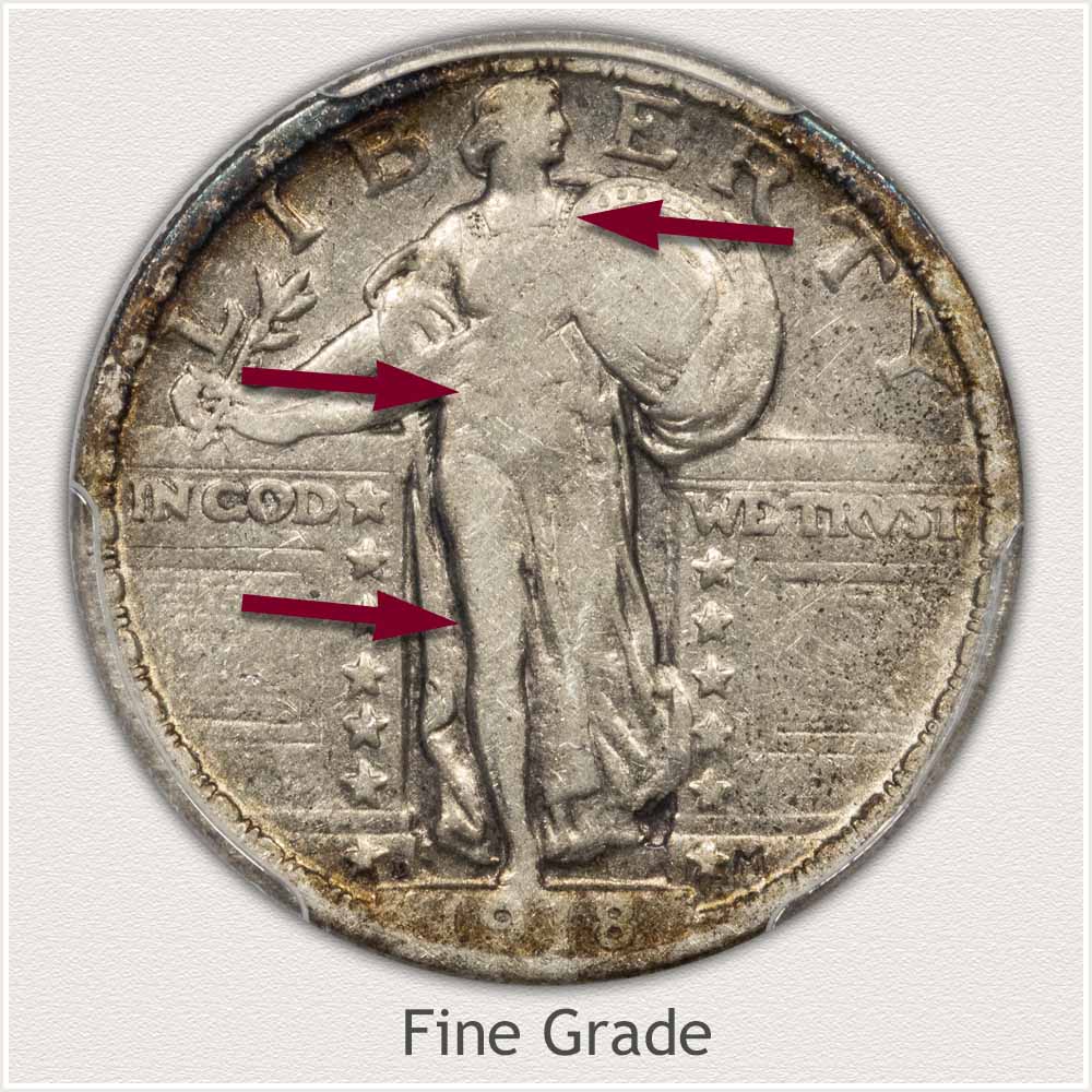 Fine Grade Standing Liberty Quarter