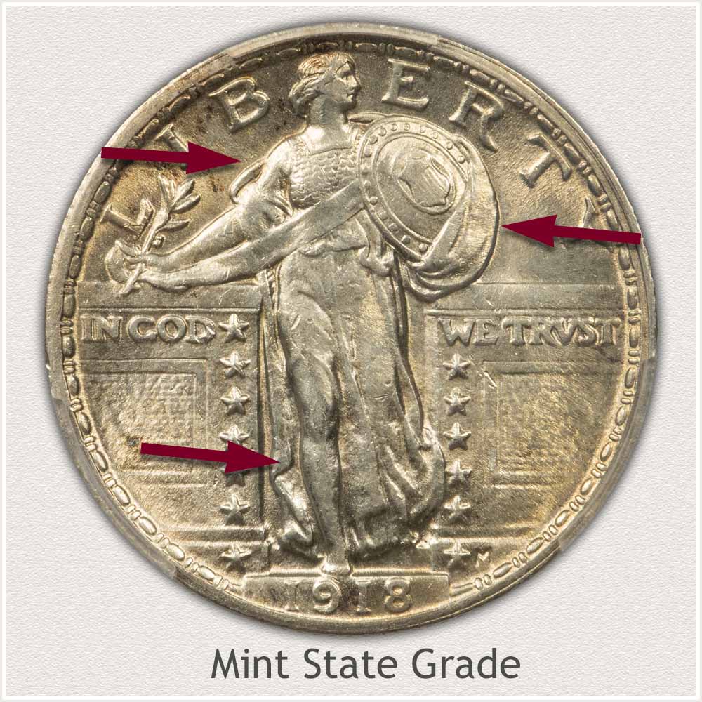 1918 Standing Liberty Quarter Mint State Grade
