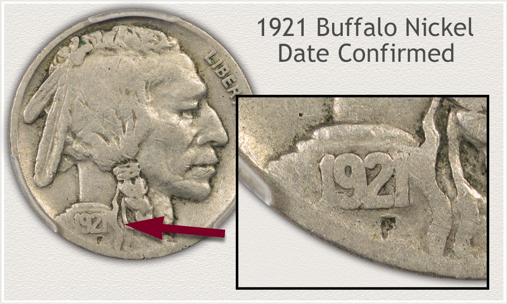 View of the Date on a 1921 Buffalo Nickel