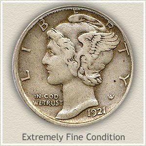 1921 Dime Extremely Fine Condition