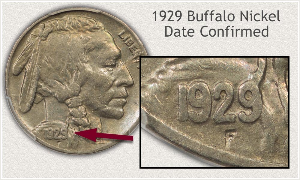 Date Location on a 1929 Buffalo Nickel