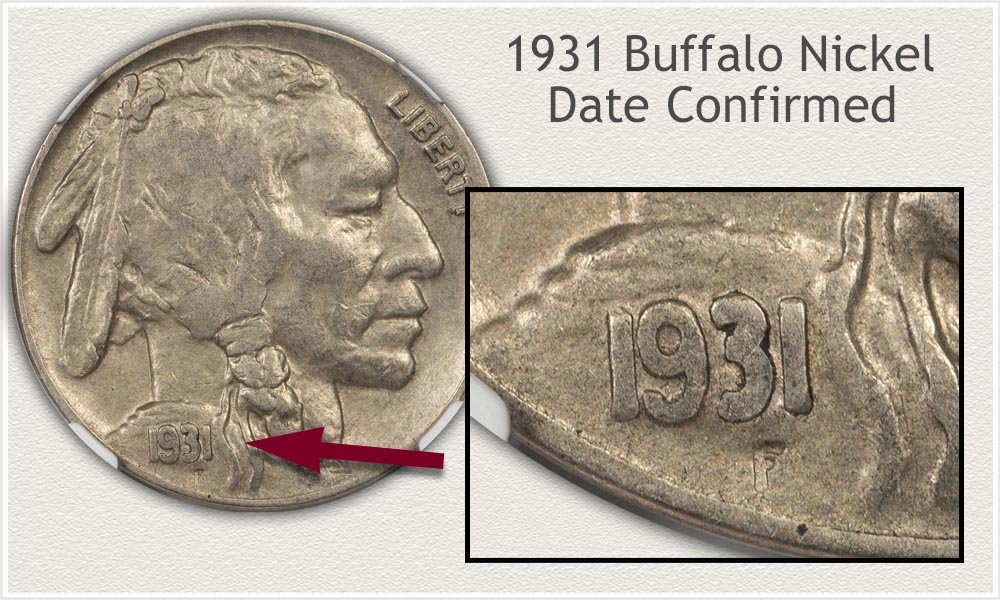 Date Location on a 1931 Buffalo Nickel
