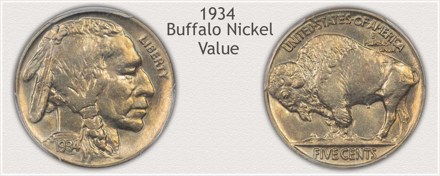 View of the Obverse and Reverse of a 1934 Buffalo Nickel