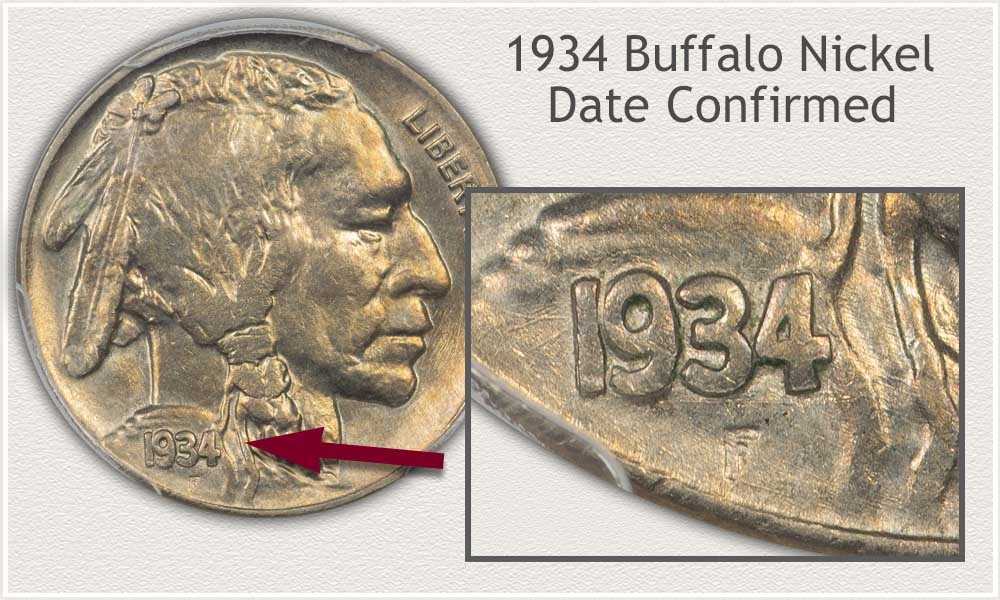 Magnified View of the Date on a 1934 Buffalo Nickel