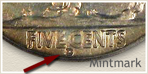 1935 Nickel D Mintmark Location