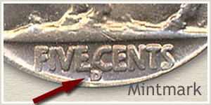 1936 Nickel D Mintmark Location