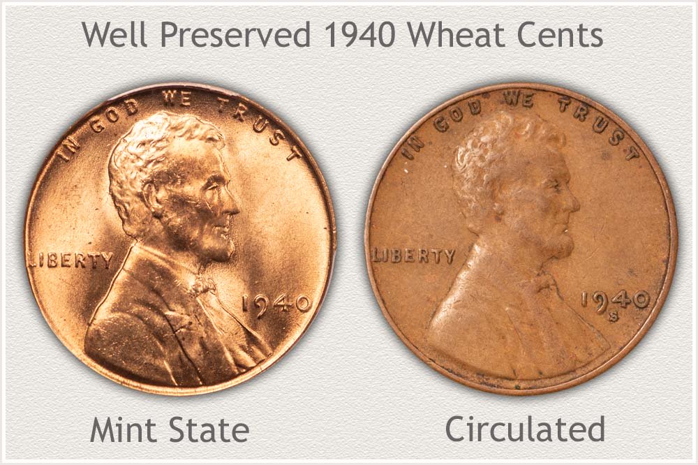 Well Preserved 1940 Wheat Cents