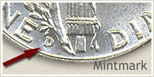 1943 Dime D Mintmark Location