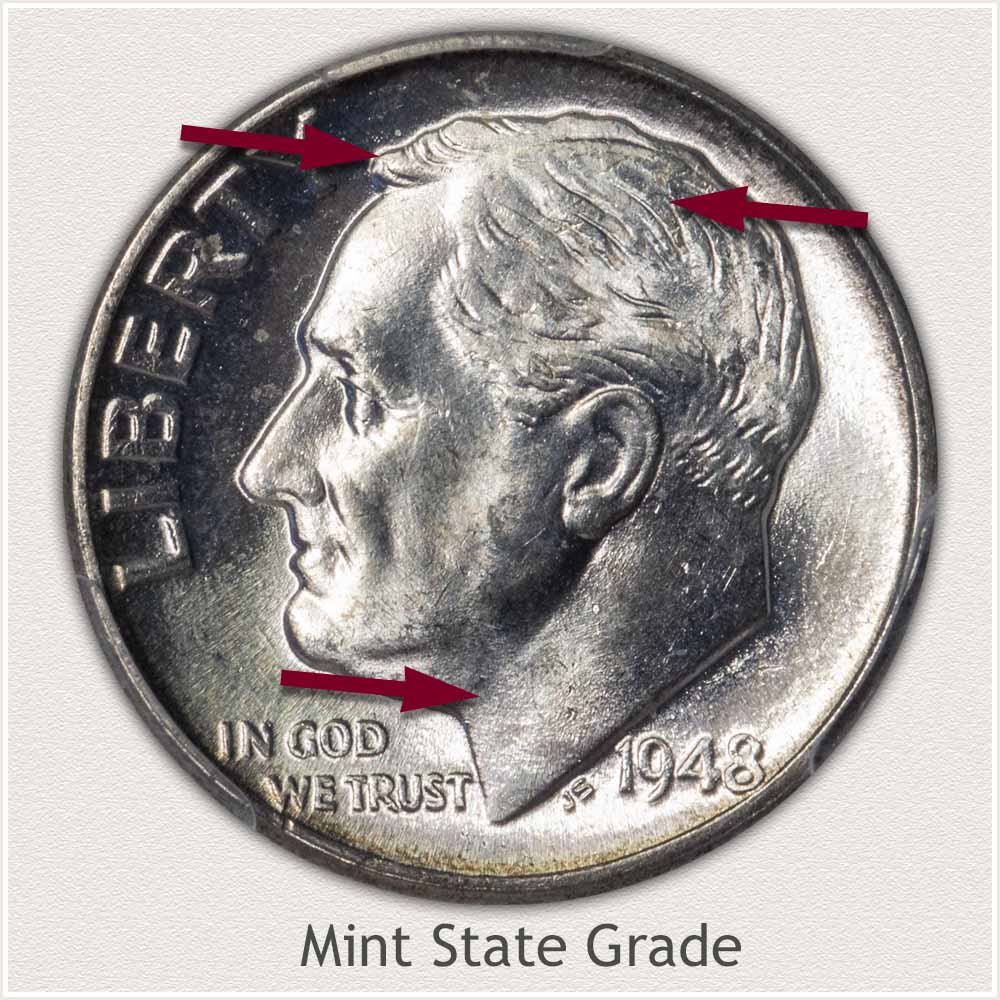 1948 Roosevelt Dime Mint State Grade