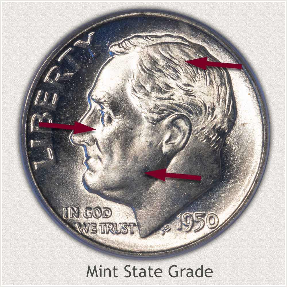 1950 Roosevelt Dime Mint State Grade