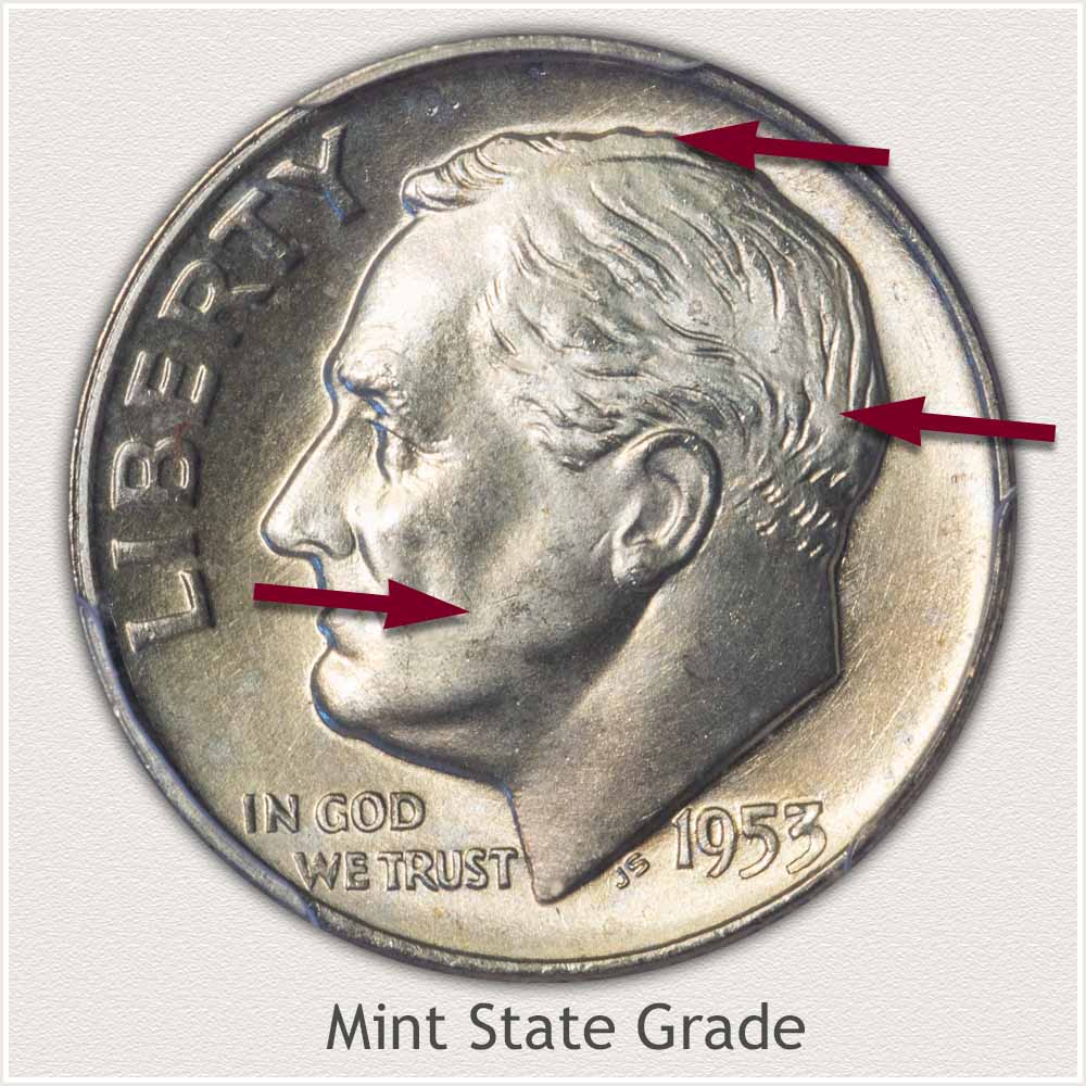1953 Roosevelt Dime Mint State Grade