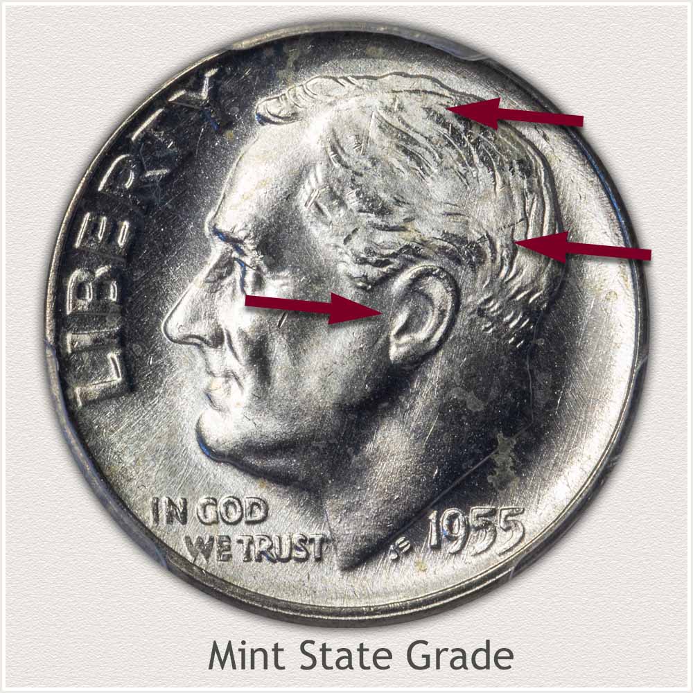 1955 Roosevelt Dime Mint State Grade