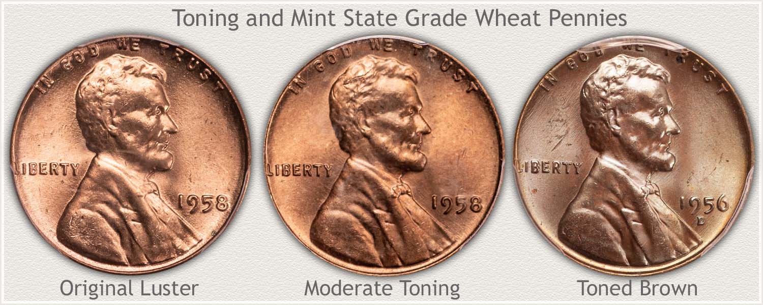 Examples of Toning on Mint State Pennies