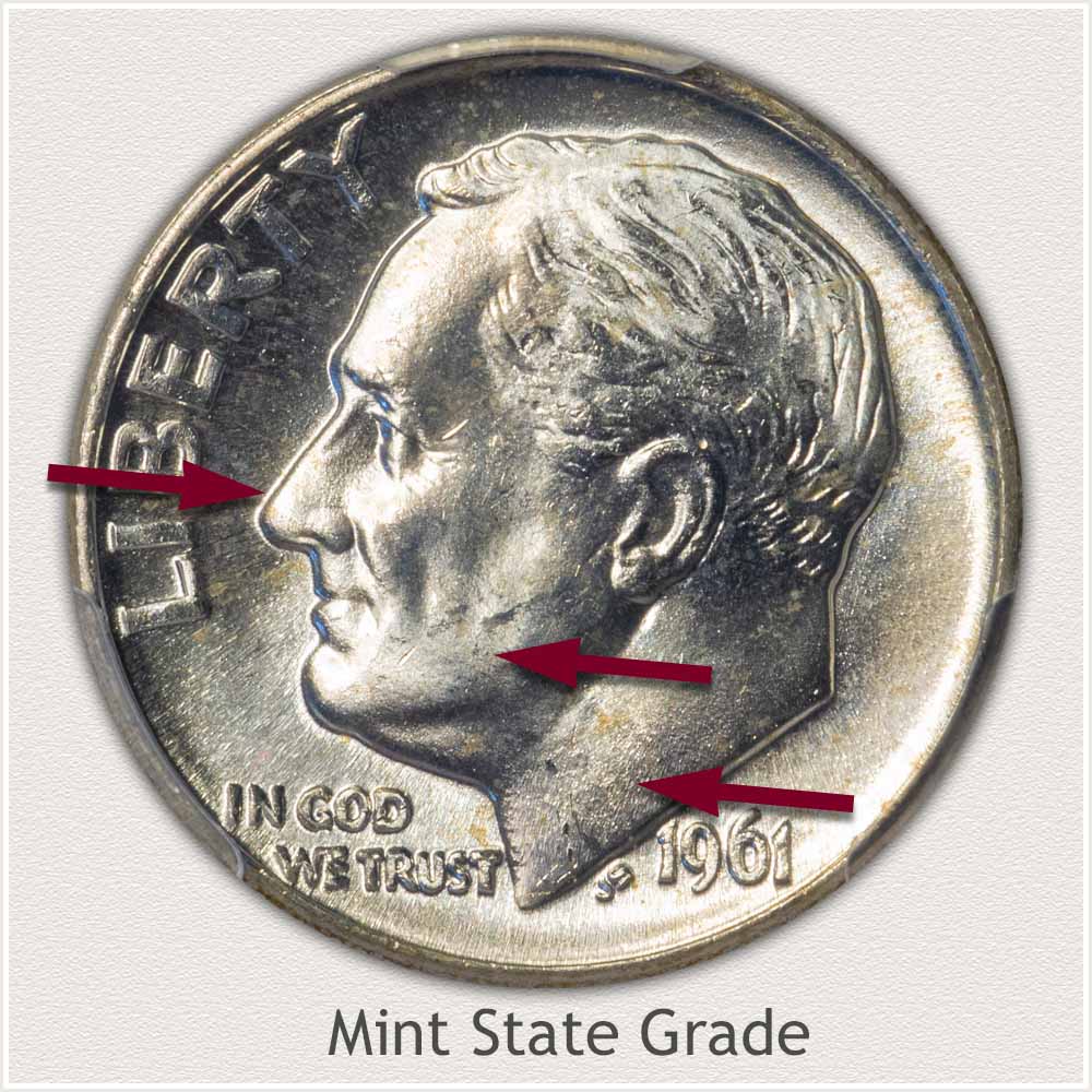 1961 Roosevelt Dime Mint State Grade