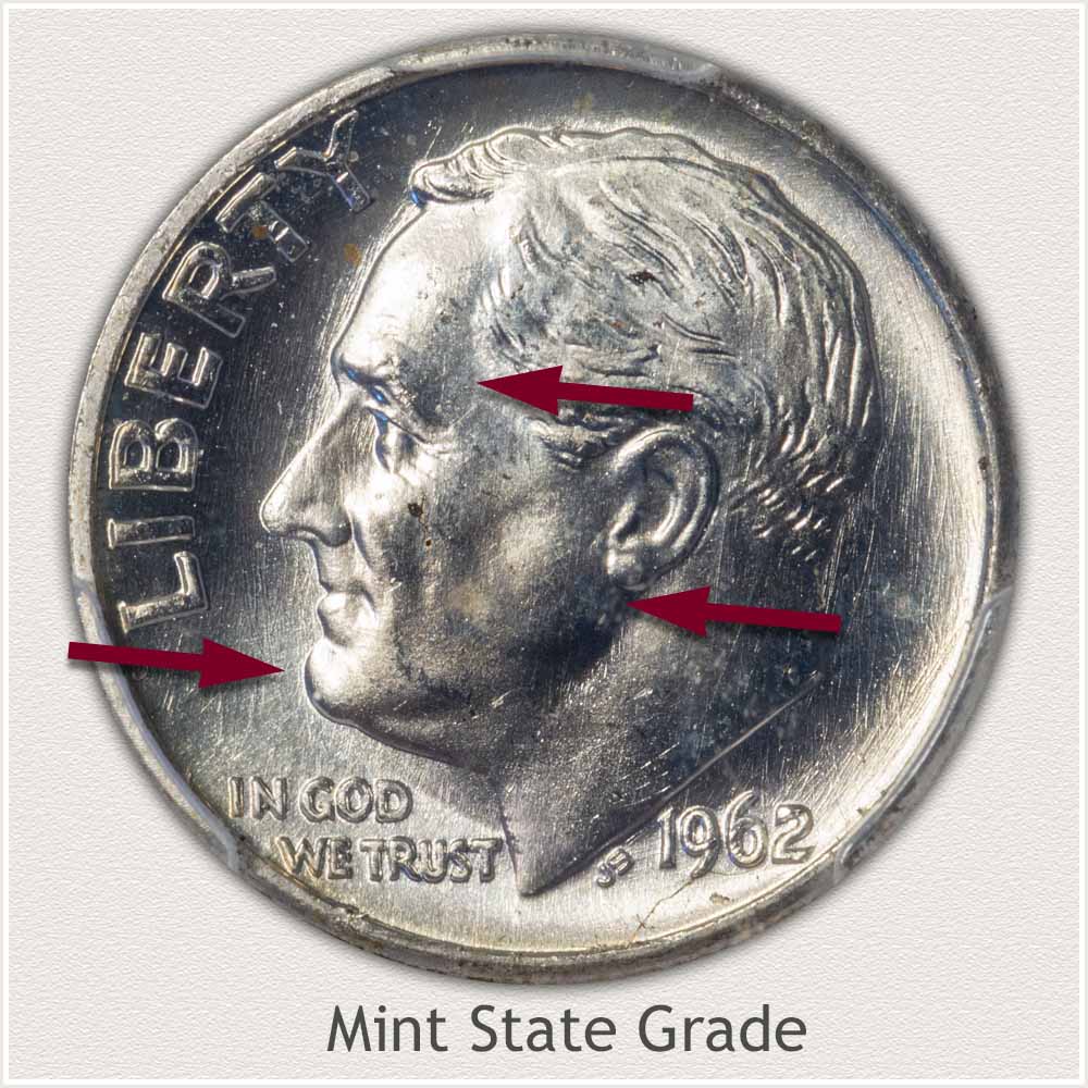 1962 Roosevelt Dime Mint State Grade