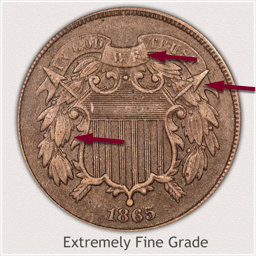 Obverse View: Extremely Fine Grade Two Cent Coin