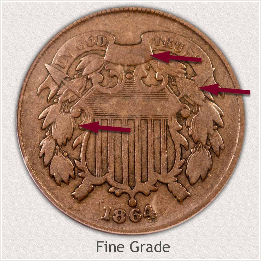 Obverse View: Fine Grade Two Cent Coin