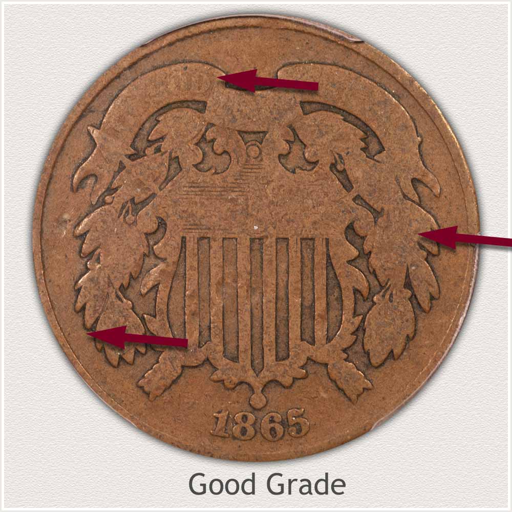 Obverse View: Good Grade Two Cent Coin