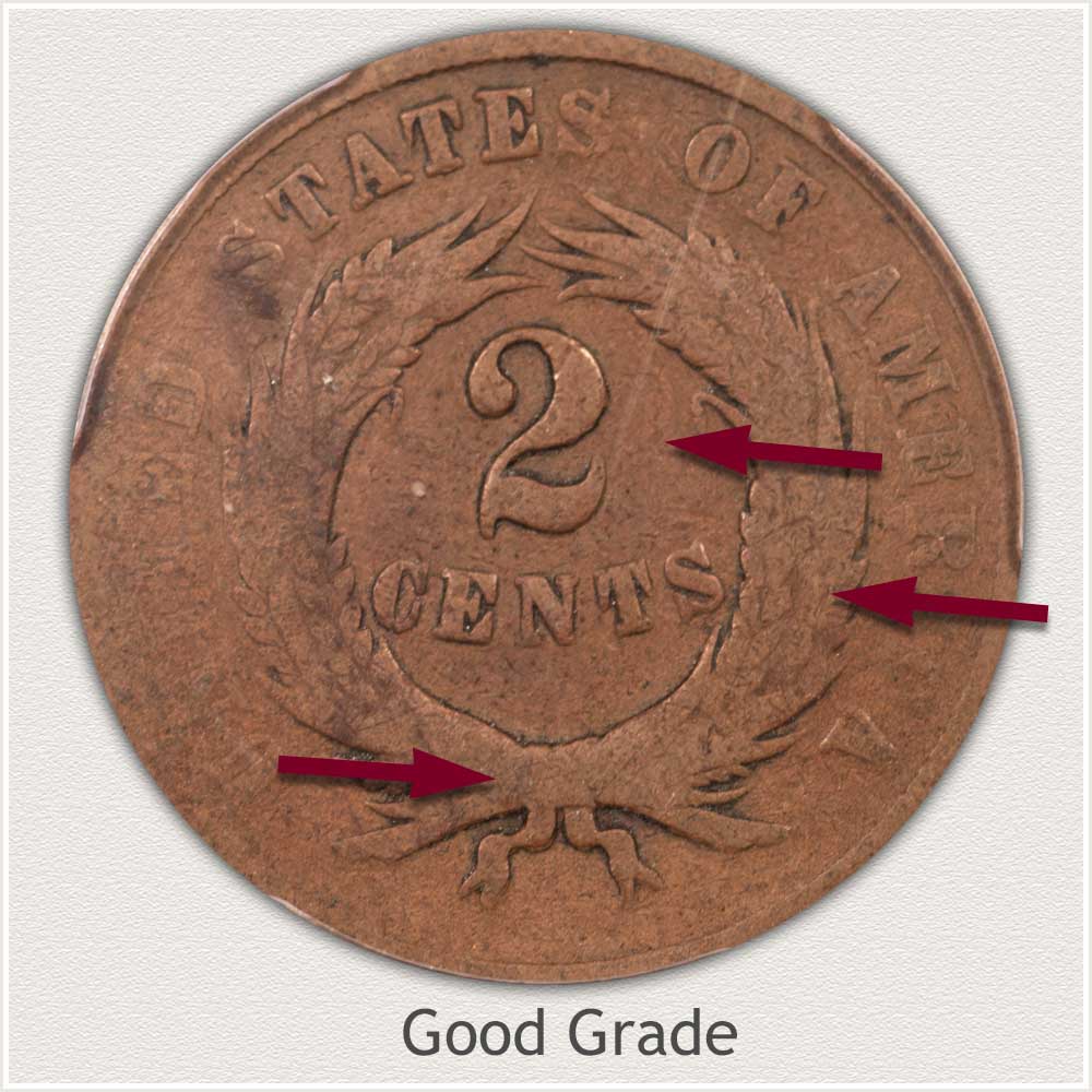 Reverse View: Good Grade Two Cent Coin