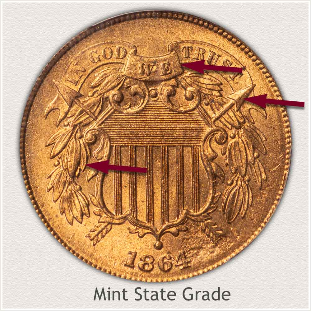 Obverse View: Mint State Grade Two Cent Coin