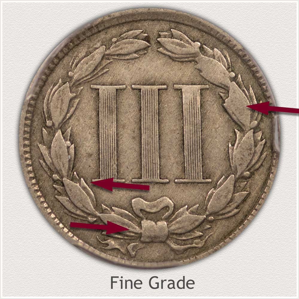 Reverse View: Fine Grade Three Cent Nickel
