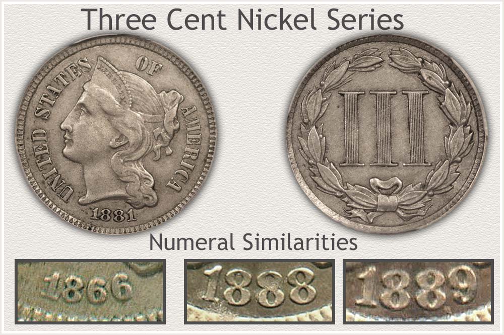 Obverse and Reverse Image of a Three Cent Nickel