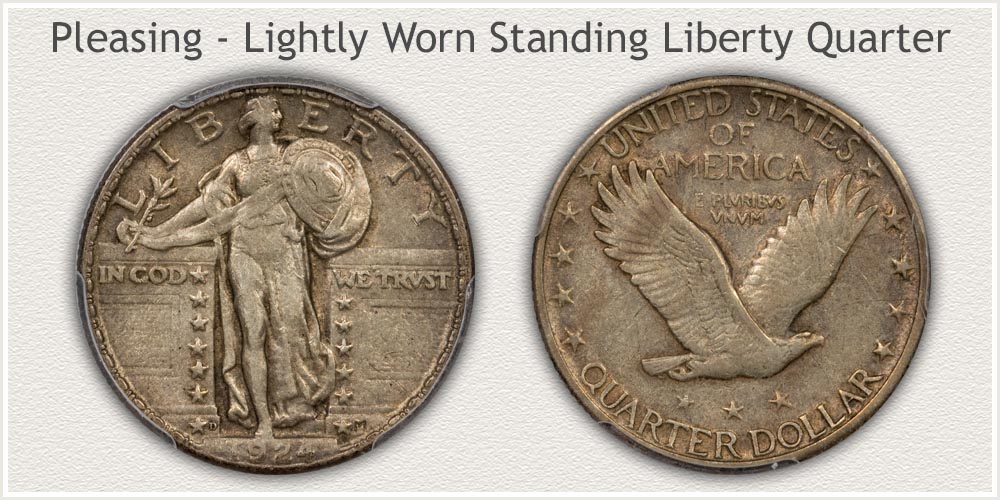 Lightly Worn Standing Liberty Quarter