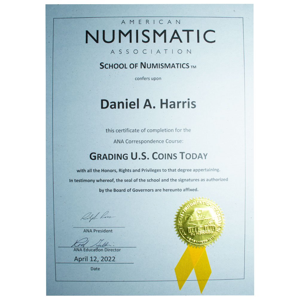 Award Certificate Grading US Coins