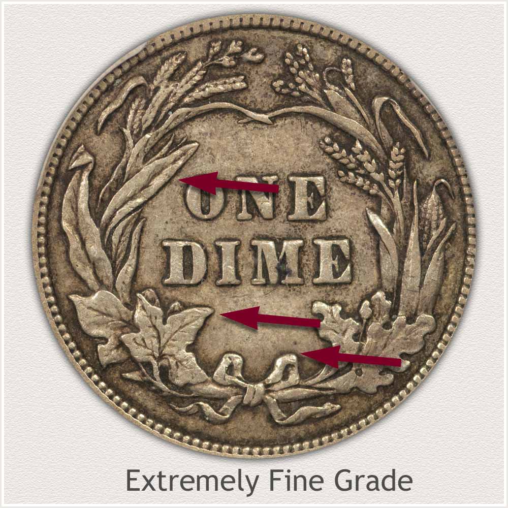 Reverse View: Extremely Fine Grade Barber Dime