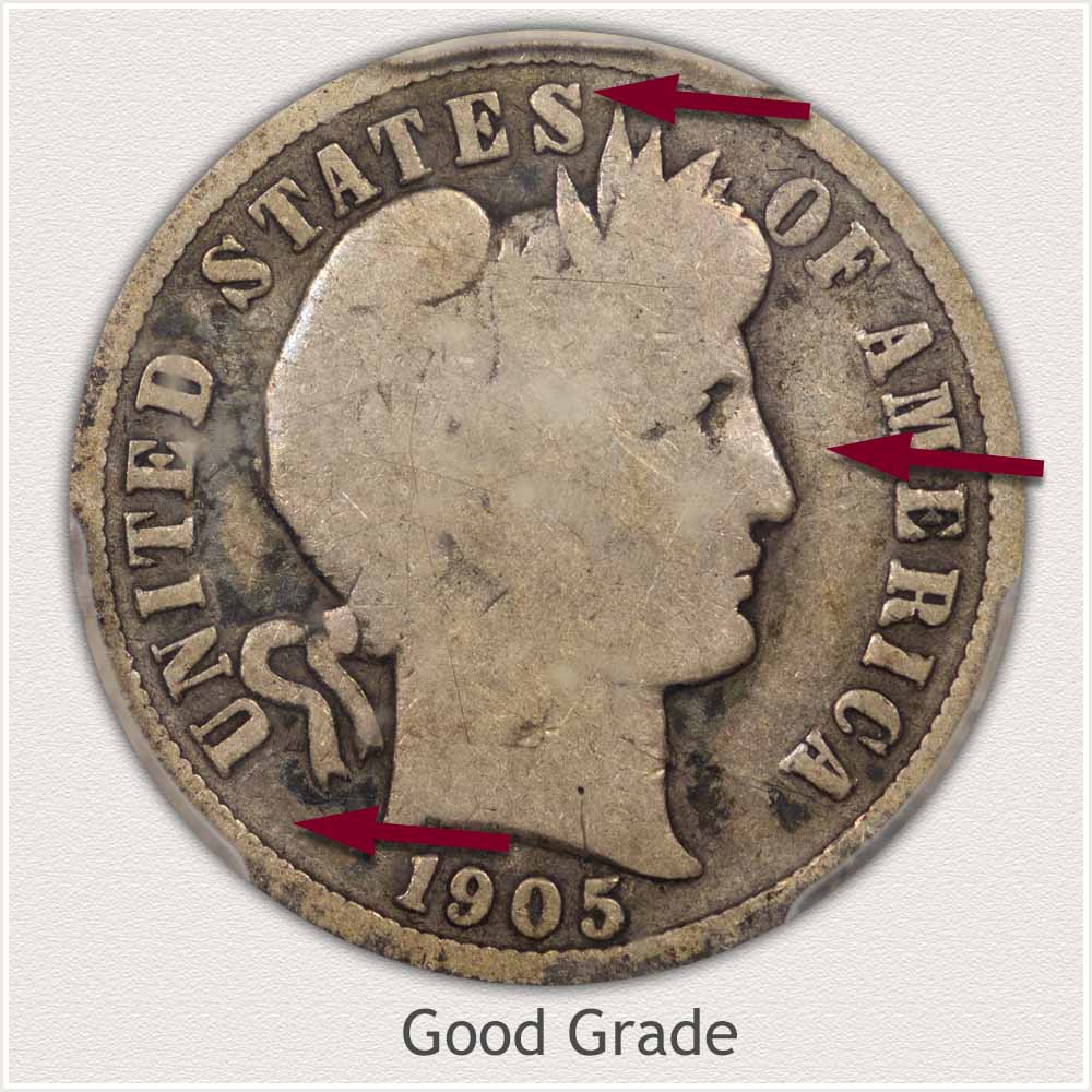 Obverse View: Good Grade Barber Dime