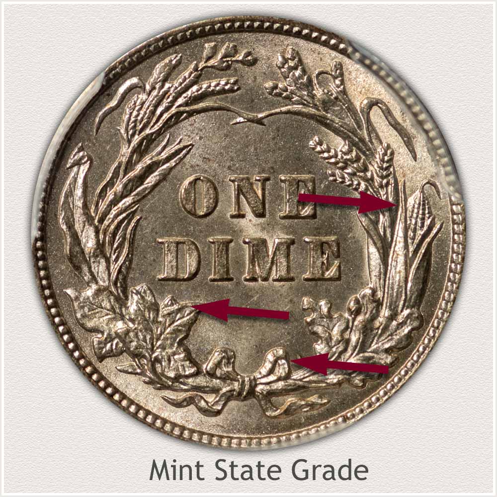 Reverse View: Mint State Grade Barber Dime