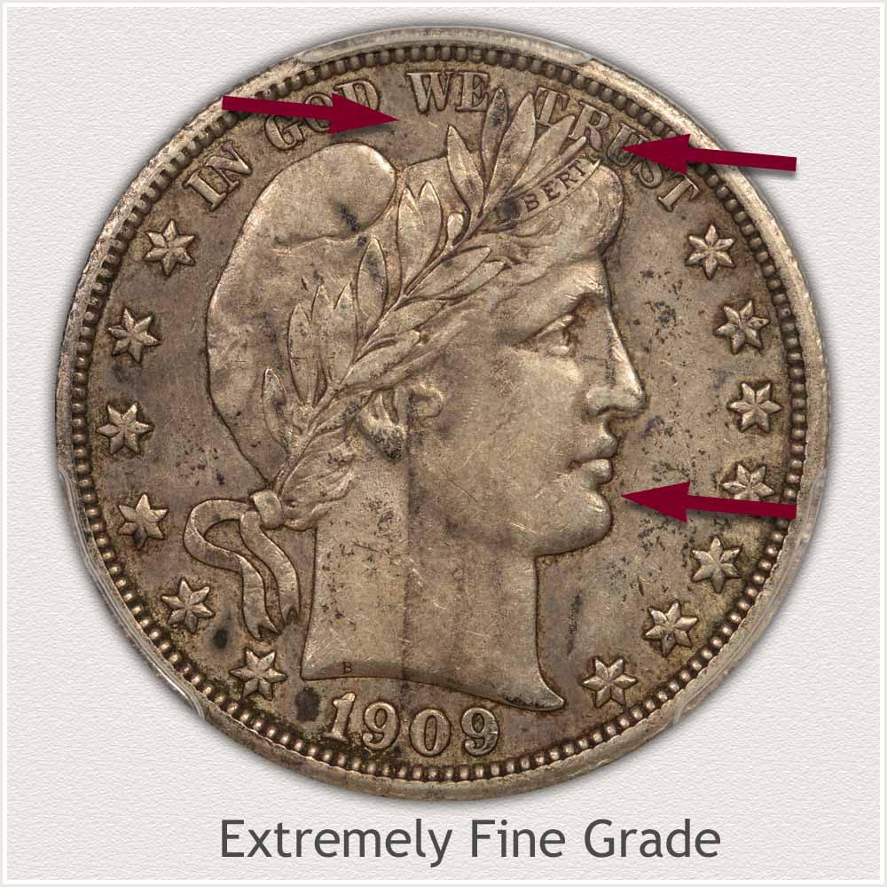 Obverse View: Extremely Fine Grade Barber Half Dollar