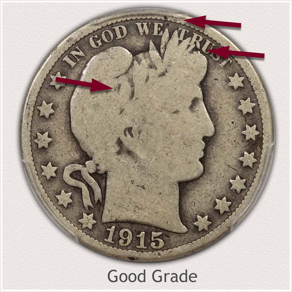 Obverse View: Good Grade Barber Half Dollar